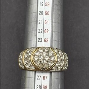 Vintage 18KT GP Signed Rhinestone Cluster Ring Size 11.25 Bold 3-Section Oval